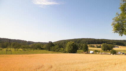 Landscape of field and hills of Wiezyca, Kashubian region in Poland.