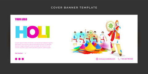 Fototapeta premium Vector illustration of Happy Holi wishes Facebook cover banner mockup Template