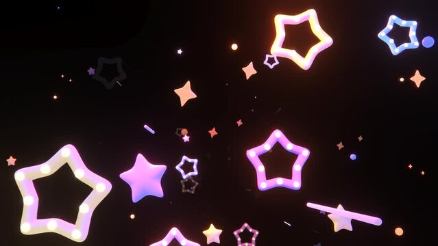 Looped cartoon passing through stars with light bulbs sky animation.