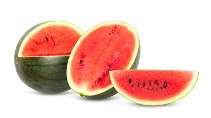 whole and half watermelon isolated on white background