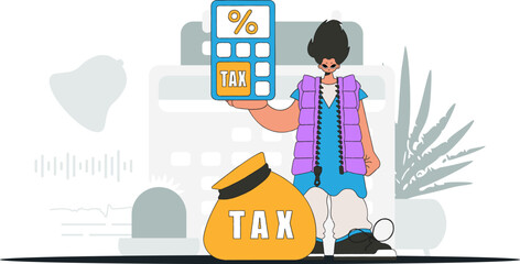 Gorgeous man holding a calculator in his hand Graphic illustration on the topic of tax payments.