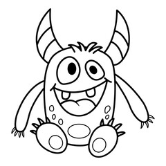 Cheerful Cartoon Monster For Coloring Page. Vector Illustration of a Funny Monster on a White Background