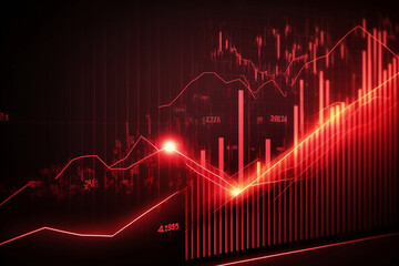 Stock market trading graph in red color as economy 3D illustration background. Trading trends and economic development. Generative AI.