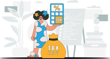 Elegant woman with a percentage. An illustration demonstrating the correct payment of taxes.