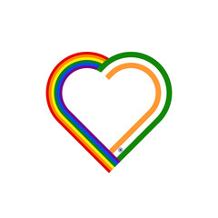 unity concept. heart ribbon icon of rainbow and india flags. PNG
