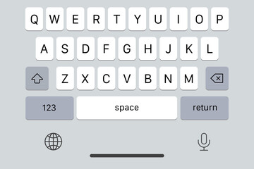 Vector modern keyboard of smartphone. Keyboard for smartphone in gray. Vector EPS 10 - obrazy, fototapety, plakaty