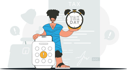 Elegant man with a calendar and an alarm clock. An illustration demonstrating the correct payment of taxes.