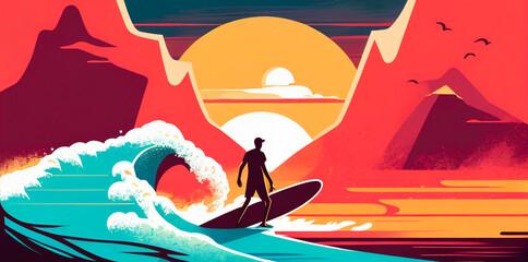 Surfing Logo Design. Surfer And Wave. Illustration. Generative AI