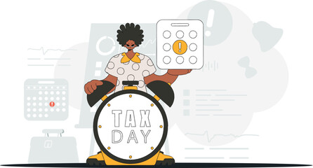 Elegant man with a calendar and an alarm clock. Graphic illustration on the theme of tax payments.
