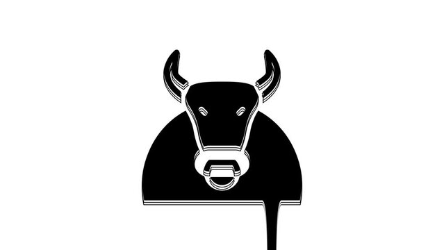 Black Bull icon isolated on white background. Spanish fighting bull. 4K Video motion graphic animation