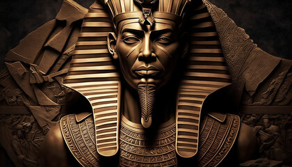 Statue of Pharaoh Ramses II made of yellow stone.  Generative AI - obrazy, fototapety, plakaty
