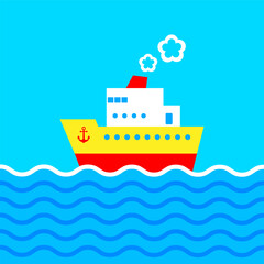 Cruise ship in blue sea. Vector illustration