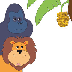 Gorilla Brown Lion with Banana Tree Illustration Detail