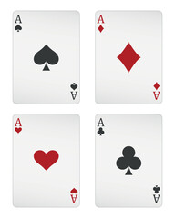 playing cards - a set of ace cards, Aces of Hearts, Spades, Clubs and Diamonds card, vector illustration