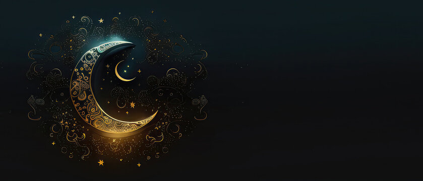 Ramadan Kareem background with crescent moon and stars. generative Ai.