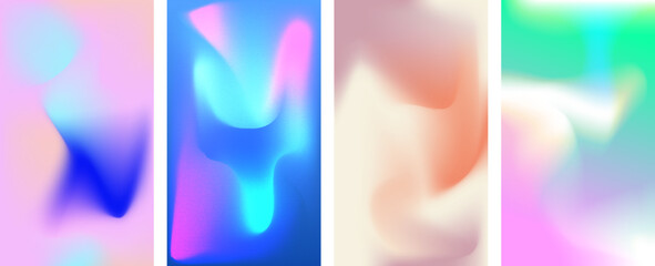 Background set with hologram effect and magic lights. Colorful iridescent set of backgrounds