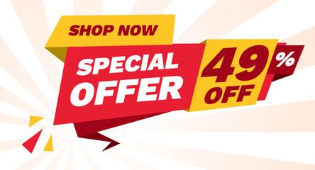 special offer 49 percent off, shop now banner design template
