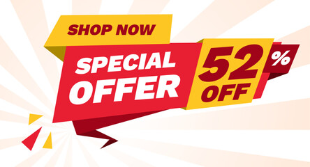 special offer 52 percent off, shop now banner design template
