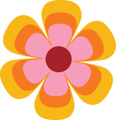 Retro Groovy Flower Hippie illustration. Retro 90s style.