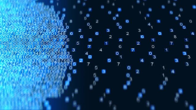 Human face made of numbers in cyberspace, biometric technology identity profile in internet personal trace concept video 3D animation