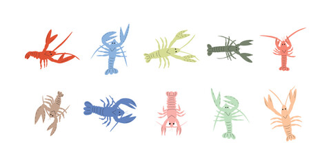 Fototapeta na wymiar Crayfish Character sea animal on deep background. Wild life illustration. Underwear world. Vector illustration.