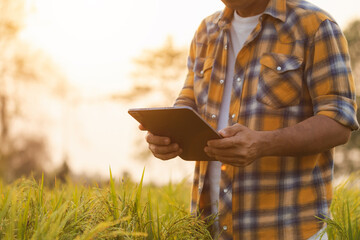 Farmers use tablet computers to check their fields. They are used for planning, care and...