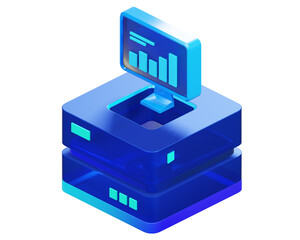 Computer with chart data on screen concept. 3D render with isolated background