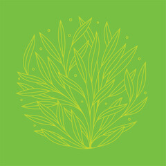 Vector green circle formed by leaves. Line art.