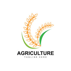 Rice Logo, Agriculture Design, Vector Wheat Rice Icon Template Illustration