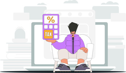 Fashionable man with a percentage. An illustration demonstrating the importance of paying taxes for economic development.