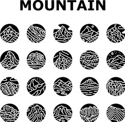 mountain landscape hill nature icons set vector