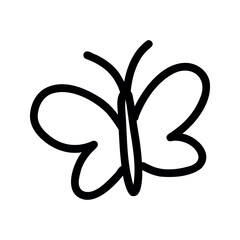 Butterfly doodle black outline on a white background. Forest animal character. Vector illustration