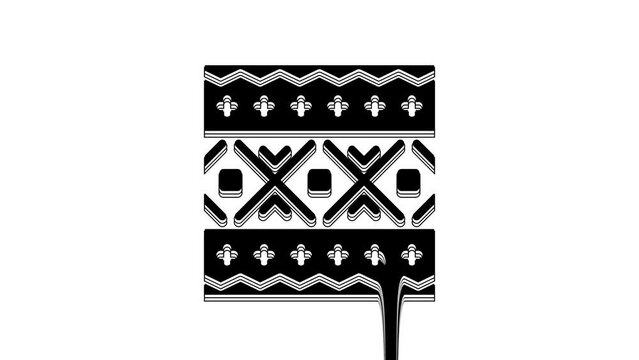Black Ukrainian ethnic pattern for embroidery icon isolated on white background. Traditional folk art knitted embroidery pattern. 4K Video motion graphic animation