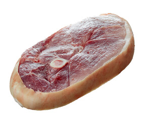 Obraz premium Large piece of fresh raw meat, a slice with a brain bones, isolated on a white background.