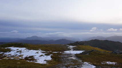winter walk with snowy path An Caistel Scotland