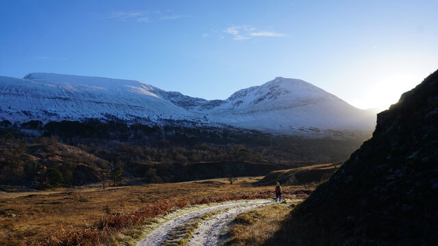 Winter walk with road water of tulla highlands scotland