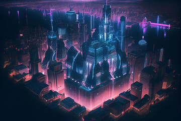 A Cyberpunk city at night, lighting and technology details. Generative AI technology