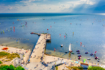 Pier in Jastarnia town on the Puck Bay at summer, Poland.