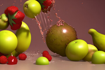 Fototapeta na wymiar Fruits Set Splash with Water Created with Generative AI