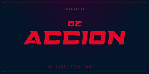 Editable Bold red dynamic alphabet, sport sans typeface, impactful versatile font for speed logo, action headline, powerful racing typography, game design. Vector typographic design 