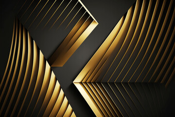 Geometric linear pattern of gold and black structural elements. Generative AI illustration