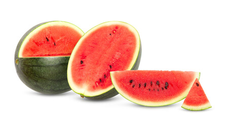 Juicy watermelon with sliced isolated on white background. Clipping path.