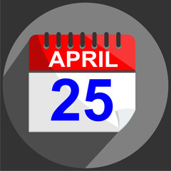April 25, April  calendar date on gray background.