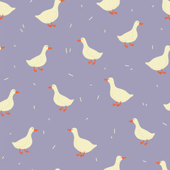 Seamless cartoon colorful hand drawn goose pattern for fabric textile or wrapping paper. Cute cartoon vector illustration for children 
