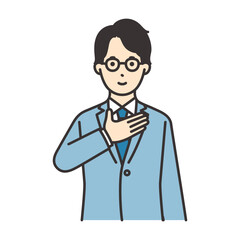 胸に手を当てるスーツを着た男性のイラスト素材