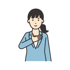 胸に手を当てるスーツを着た女性のイラスト素材