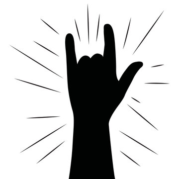 Two fingers up black icon isolated on white background. Symbol Rock and Roll. Hand gesture stencil. Silhouette symbol peace. Sign pictogram victory. Vector illustration flat design.