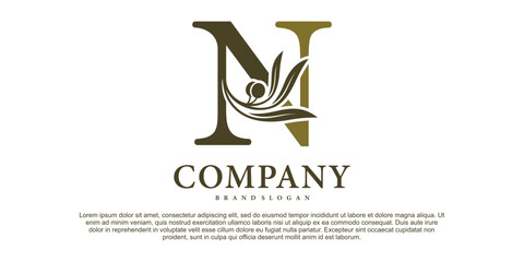 The letter N with luxury alphabet monogram with an olive branch Premium Vektor