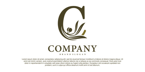 Fototapeta premium The letter C with luxury alphabet monogram with an olive branch Premium Vektor