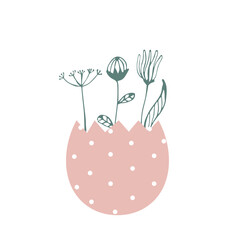 Vase in the shape of an egg. Easter vase. Flowers. For greeting cards design. Vector illustration